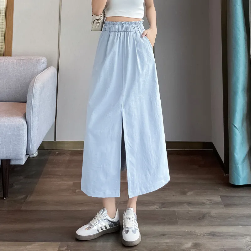 JEANSWEST American Individual High Rise Loose Fit Cargo Skirt Split Design Commute Versatile Thin A Line Summer Women's-5