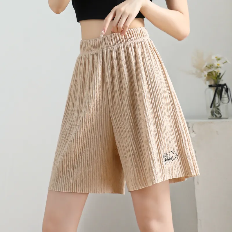 Jean West Resort Style Solid Color High Rise Knee Length Pants Outerwear Thin Petite Summer Women's Apricot-18