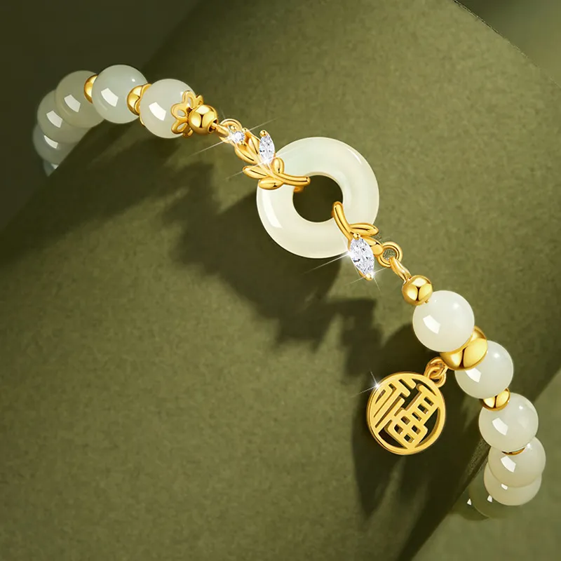 Zhiyu Hetian Jade Bracelets Pale Greenish White Jade Women's-2