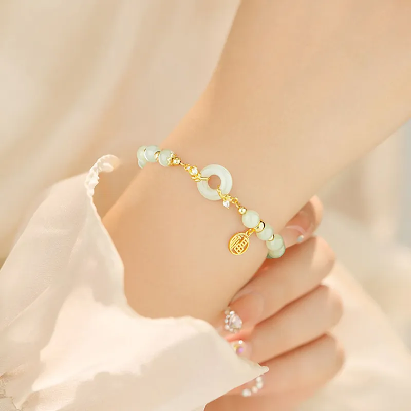 Zhiyu Hetian Jade Bracelets Pale Greenish White Jade Women's-1