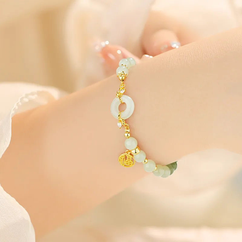 Zhiyu Hetian Jade Bracelets Pale Greenish White Jade Women's-5