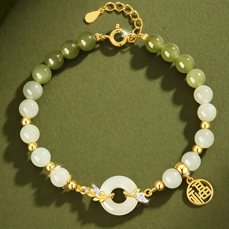 Zhiyu Hetian Jade Bracelets Pale Greenish White Jade Women's-3