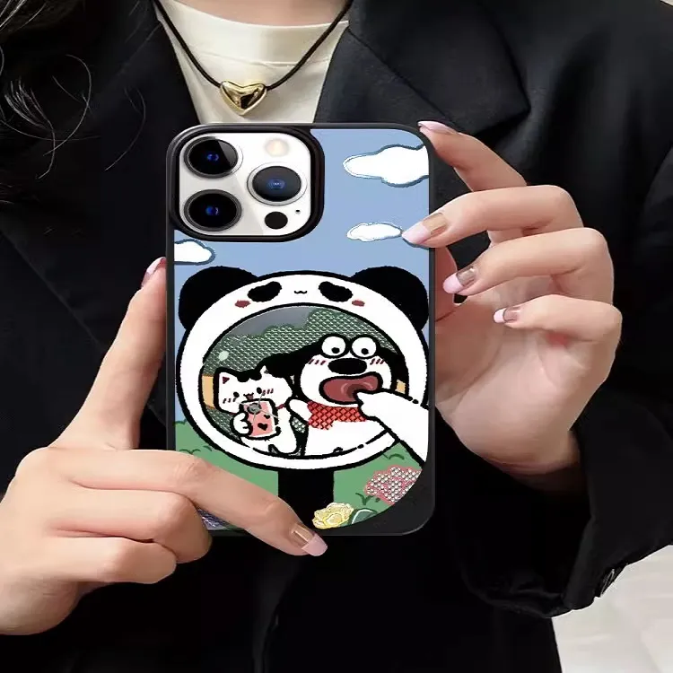 LANWK Glass Material Haha Mirror Big Eye Dog Phone Case Compatible With IPhone 14/15/16/Pro/Pro Max-4
