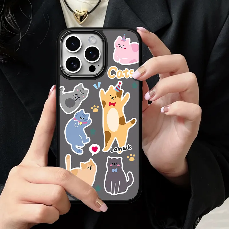 LANWK Glass Material Kitten Party Phone Case Compatible With Apple IPhone 14/15/16/Pro/Pro Max-9