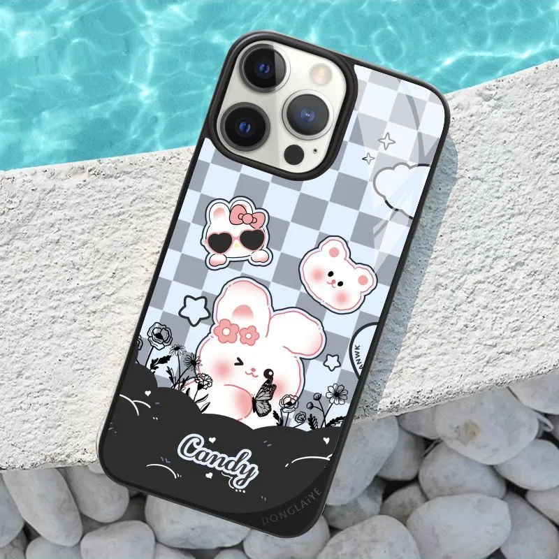 LANWK Glass Material Cool Bunny Phone Case Compatible With Apple IPhone 14/15/16/Pro/Pro Max Case Magnetic-4