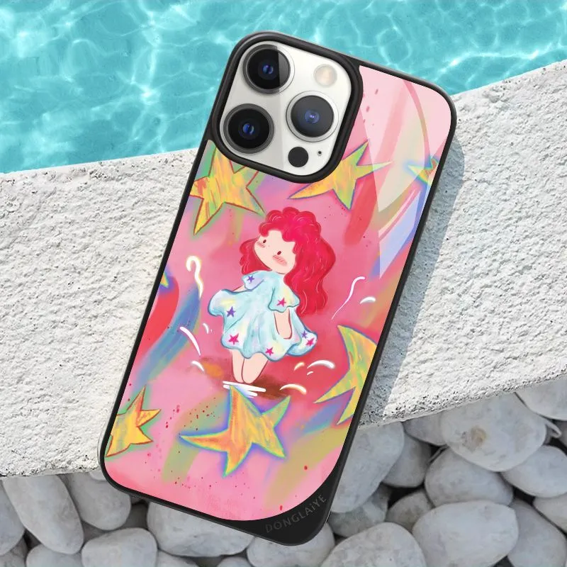 LANWK Glass Material Stars Dance Phone Case Compatible With Apple IPhone 14 Pro/16 Pro/15 Pro Max Case Magnetic-4