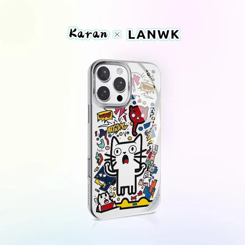 LANWK Gilded Material Confused Cat Phone Case Compatible With Apple IPhone 15/16 Pro/Max Anti Drop Magnetic-1