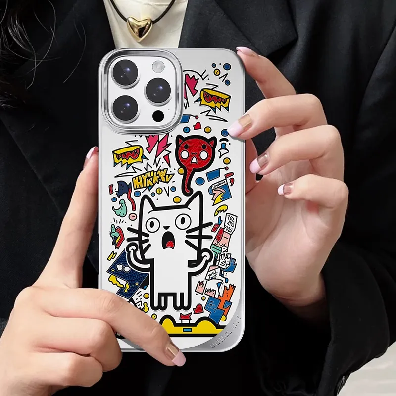 LANWK Gilded Material Confused Cat Phone Case Compatible With Apple IPhone 15/16 Pro/Max Anti Drop Magnetic-5