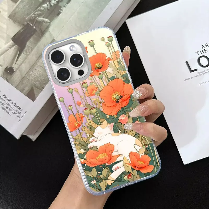 LUCKY KABU Silicone Material Relaxing Among The Flowers, Phone Case Compatibility With IPhone 14/15/Pro/Pro Max-1