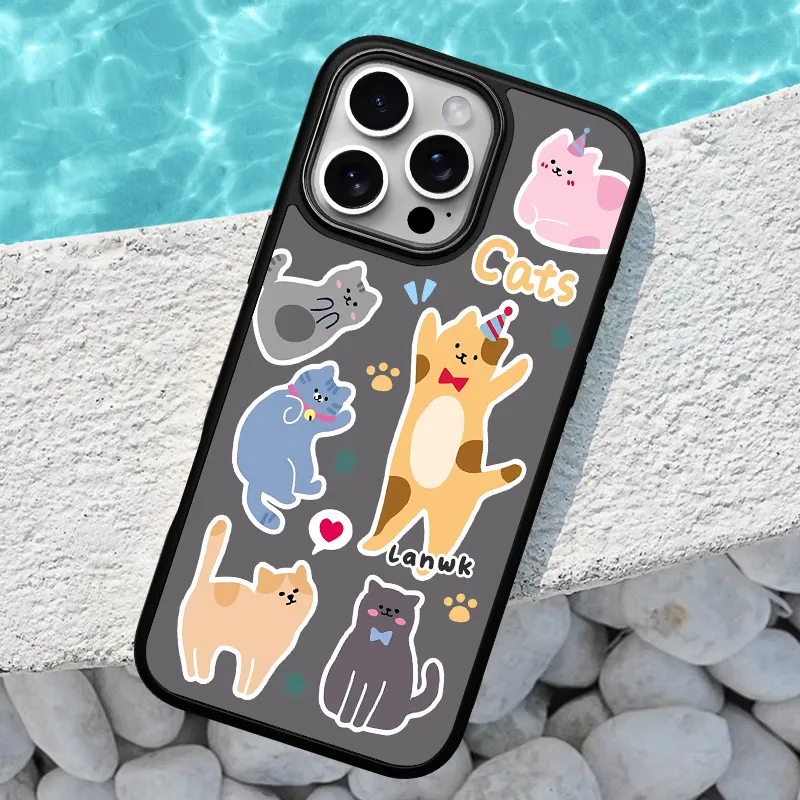 LANWK Glass Material Kitten Party Phone Case Compatible With Apple IPhone 14/15/16/Pro/Pro Max-8