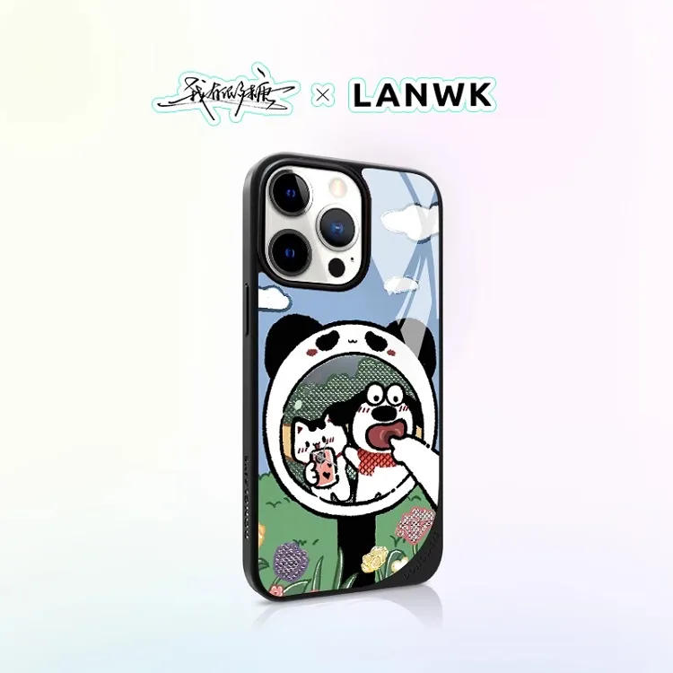 LANWK Glass Material Haha Mirror Big Eye Dog Phone Case Compatible With IPhone 14/15/16/Pro/Pro Max-5
