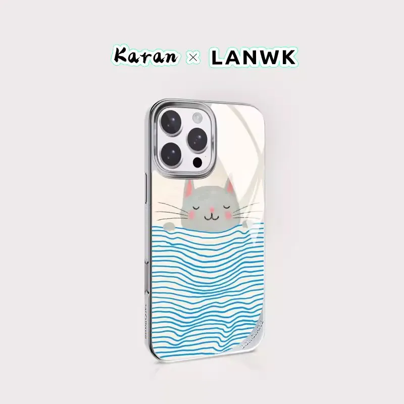 LANWK Glass Material Cat Sleep 2024 Phone Case Compatible With Apple IPhone 14/15/16/Pro/Pro Max Impact Resistant-3
