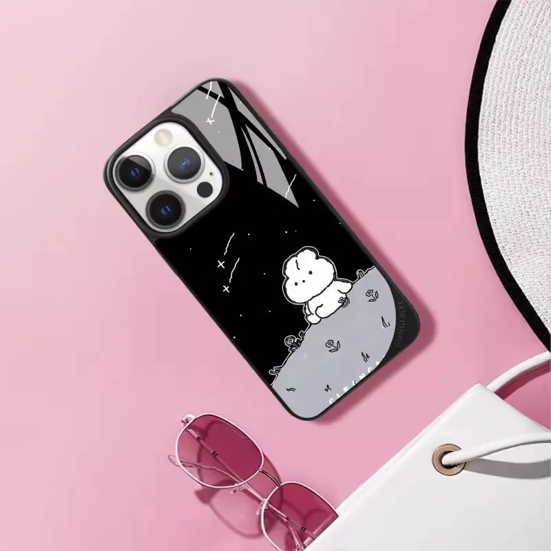LANWK Glass Material Gazing At The Starry Sky Magnetic Phone Case Compatible With Apple IPhone 14/15/16/Pro/Pro Max-4