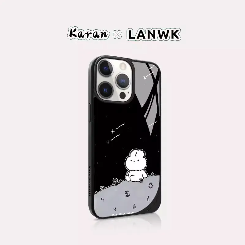 LANWK Glass Material Gazing At The Starry Sky Magnetic Phone Case Compatible With Apple IPhone 14/15/16/Pro/Pro Max-1