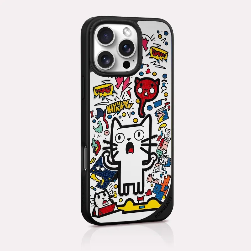 LANWK Gilded Material Confused Cat Phone Case Compatible With Apple IPhone 15/16 Pro/Max Anti Drop Magnetic-7