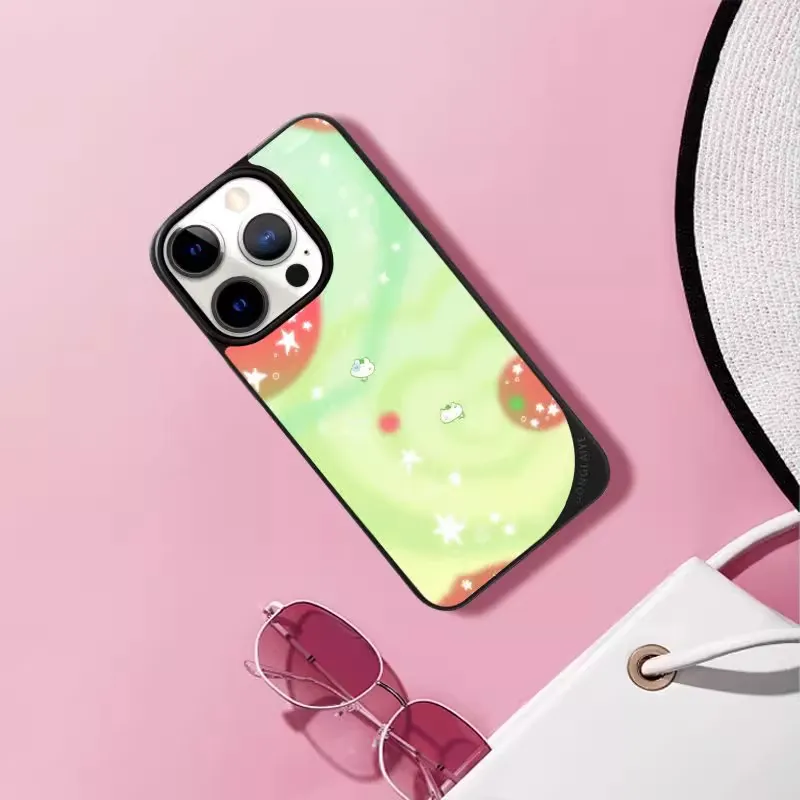 LANWK Glass Material Mint Stars Phone Case Compatible With Apple IPhone 14/15/16/Pro/Pro Max-3