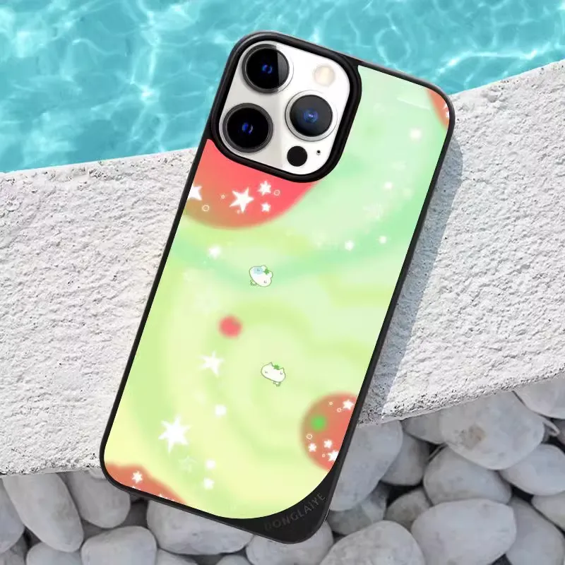 LANWK Glass Material Mint Stars Phone Case Compatible With Apple IPhone 14/15/16/Pro/Pro Max-4
