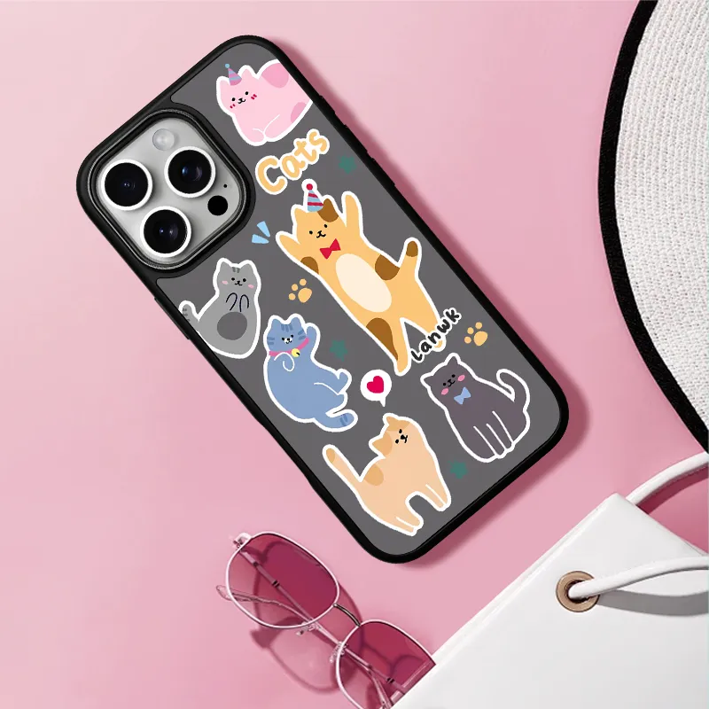 LANWK Glass Material Kitten Party Phone Case Compatible With Apple IPhone 14/15/16/Pro/Pro Max-11