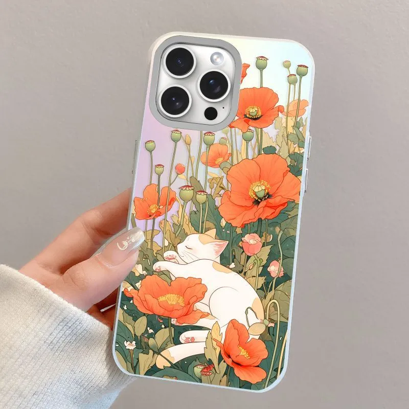 LUCKY KABU Silicone Material Relaxing Among The Flowers, Phone Case Compatibility With IPhone 14/15/Pro/Pro Max-3