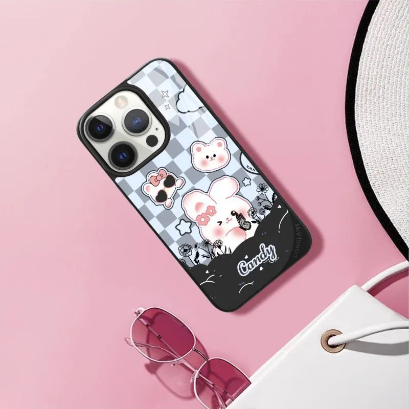 LANWK Glass Material Cool Bunny Phone Case Compatible With Apple IPhone 14/15/16/Pro/Pro Max Case Magnetic-1