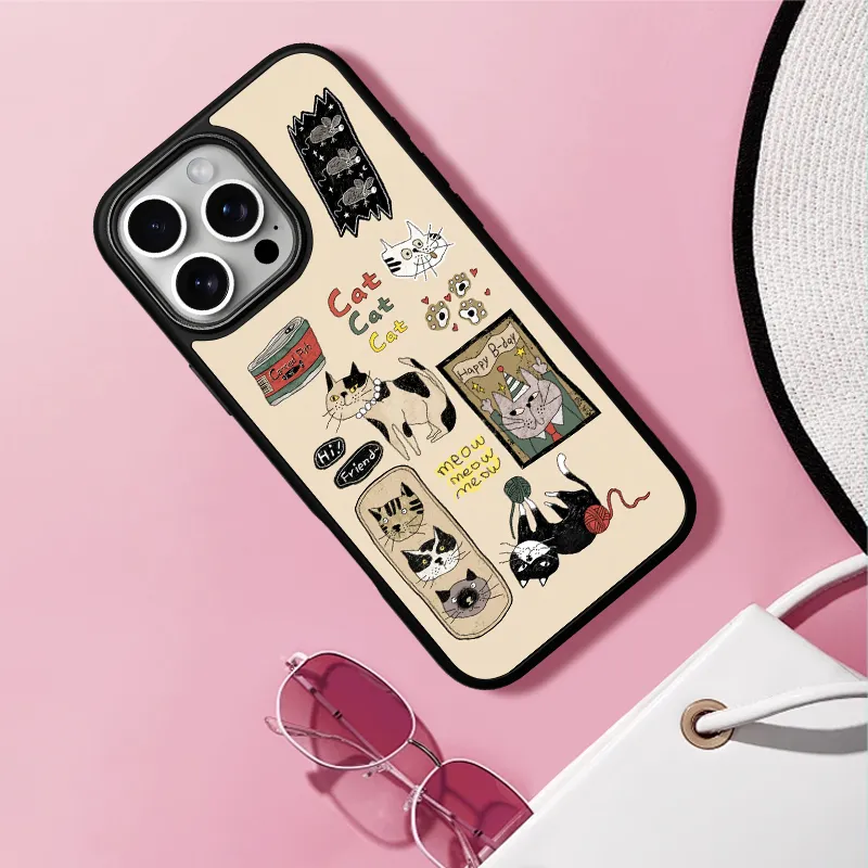 LANWK Glass Material Happy Cat Impact Resistant Magnetic Phone Case Compatible With Apple IPhone 14/15/16/Pro/Pro Max-8