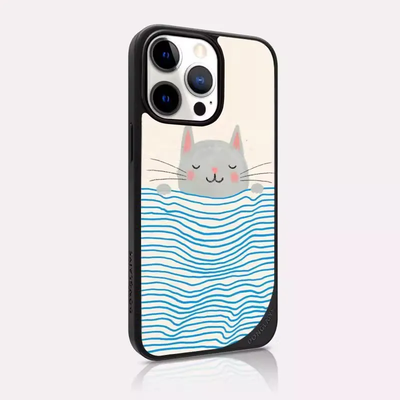 LANWK Glass Material Cat Sleep 2024 Phone Case Compatible With Apple IPhone 14/15/16/Pro/Pro Max Impact Resistant-1