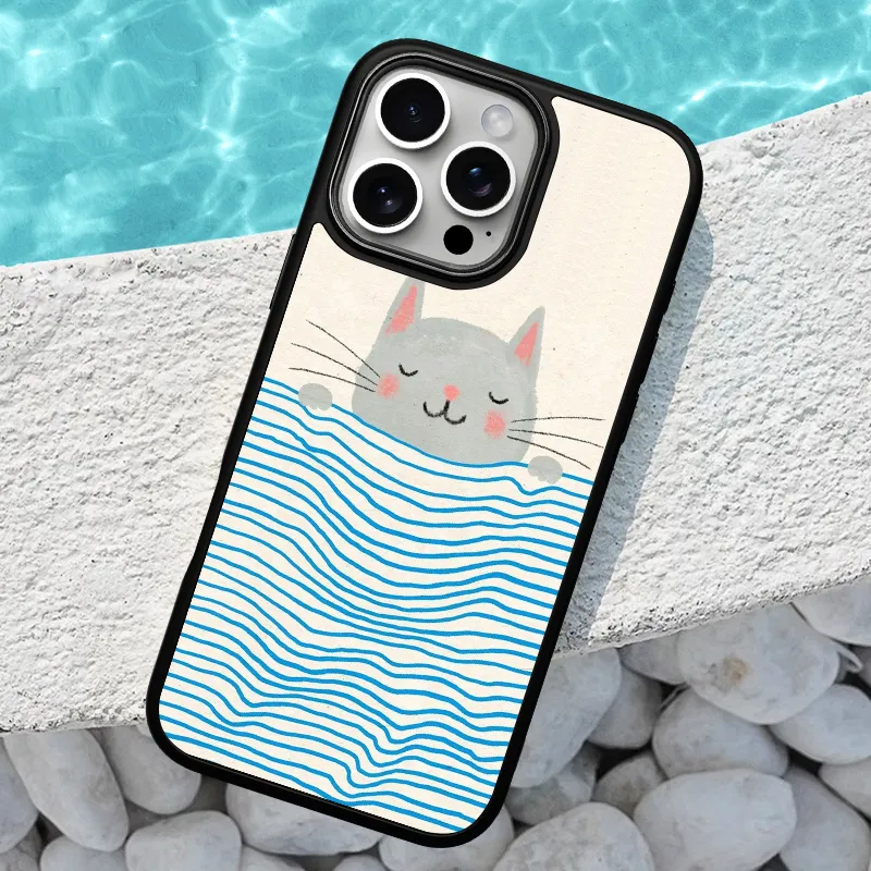 LANWK Glass Material Cat Sleep 2024 Phone Case Compatible With Apple IPhone 14/15/16/Pro/Pro Max Impact Resistant-9