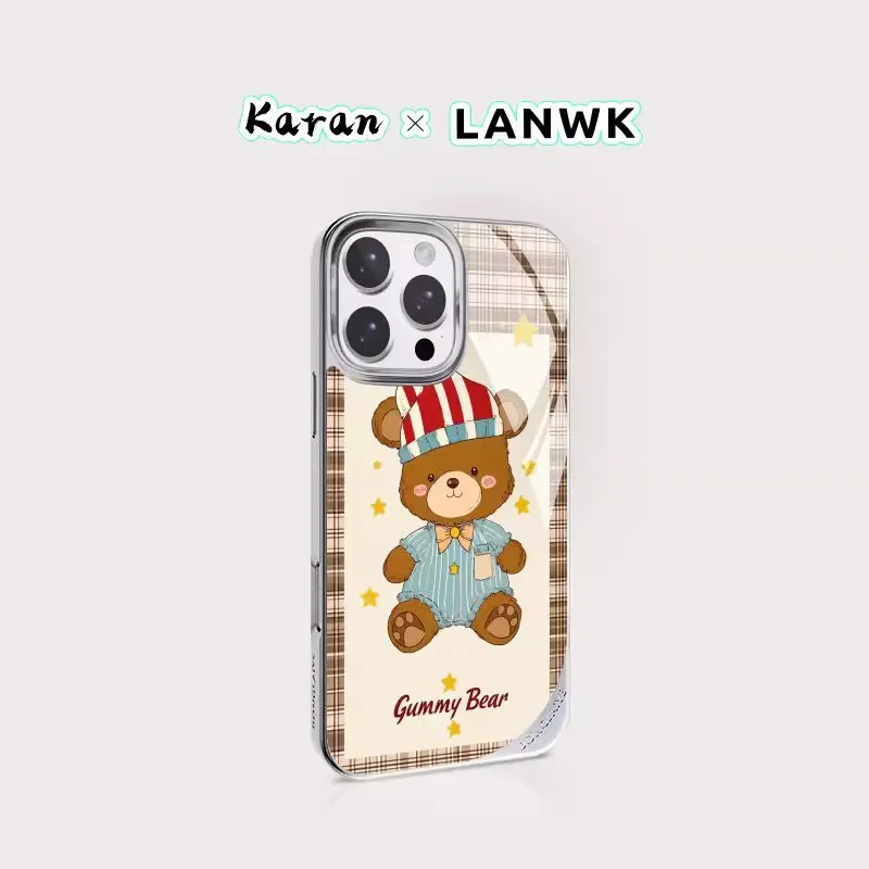 LANWK Glass Material Sleepy Bear Impact Resistant Magnetic Phone Case Compatible With Apple IPhone 14/15/16/Pro/Pro Max-3
