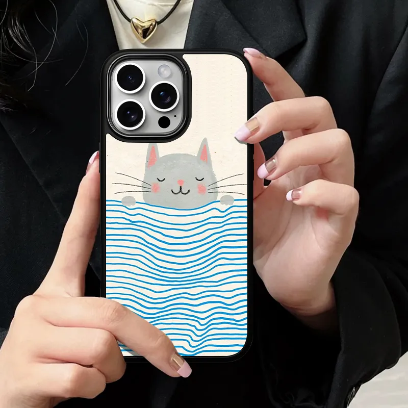 LANWK Glass Material Cat Sleep 2024 Phone Case Compatible With Apple IPhone 14/15/16/Pro/Pro Max Impact Resistant-10