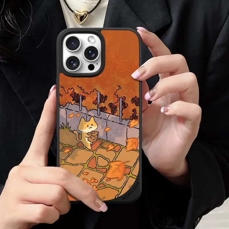 LANWK Glass Material Autumn Is Here Phone Case Compatible With Apple IPhone 13/14/15/16/Pro/Pro Max Anti Drop Magnetic-1