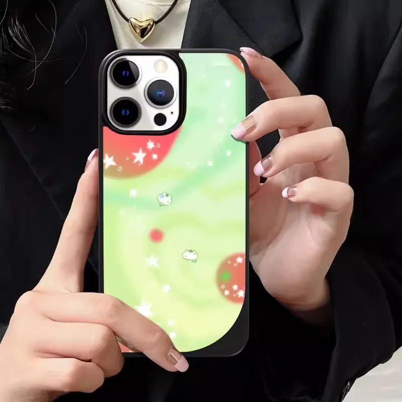 LANWK Glass Material Mint Stars Phone Case Compatible With Apple IPhone 14/15/16/Pro/Pro Max-5