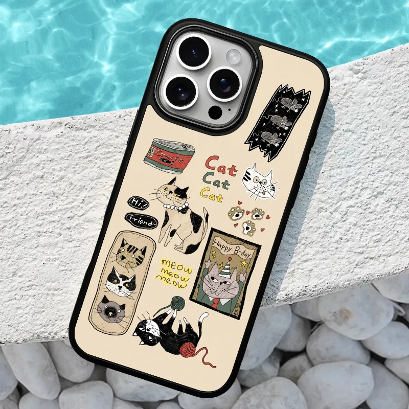LANWK Glass Material Happy Cat Impact Resistant Magnetic Phone Case Compatible With Apple IPhone 14/15/16/Pro/Pro Max-6