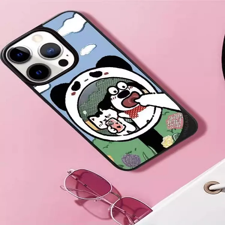 LANWK Glass Material Haha Mirror Big Eye Dog Phone Case Compatible With IPhone 14/15/16/Pro/Pro Max-3