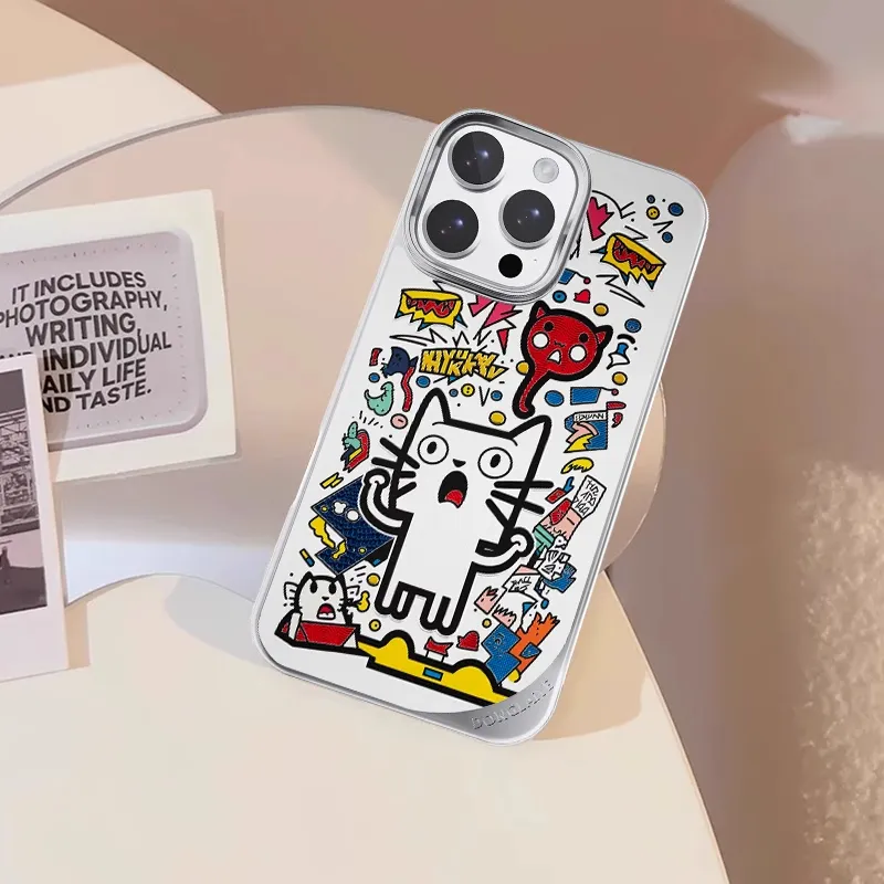 LANWK Gilded Material Confused Cat Phone Case Compatible With Apple IPhone 15/16 Pro/Max Anti Drop Magnetic-4