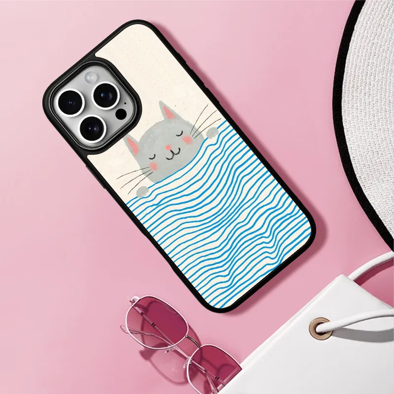 LANWK Glass Material Cat Sleep 2024 Phone Case Compatible With Apple IPhone 14/15/16/Pro/Pro Max Impact Resistant-11