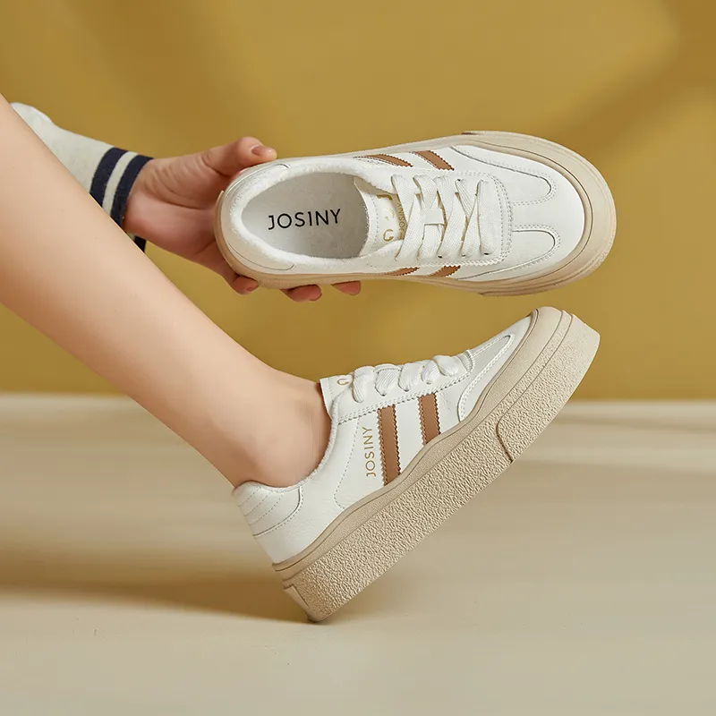 JOSINY Slip Resistant Waterproof Abrasion Resistant Height Increasing Low Top Skateboard Shoes Women's Light Coffee-1