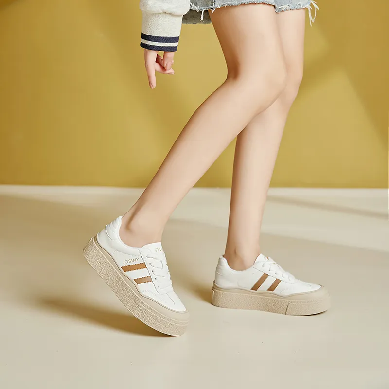 JOSINY Slip Resistant Waterproof Abrasion Resistant Height Increasing Low Top Skateboard Shoes Women's Light Coffee-3
