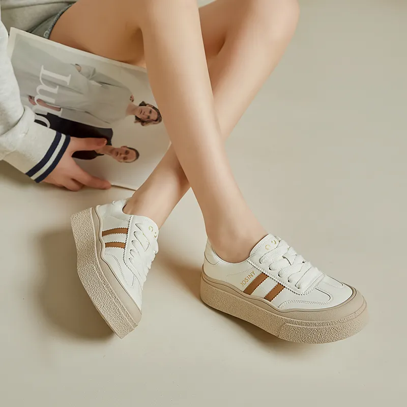JOSINY Slip Resistant Waterproof Abrasion Resistant Height Increasing Low Top Skateboard Shoes Women's Light Coffee-2