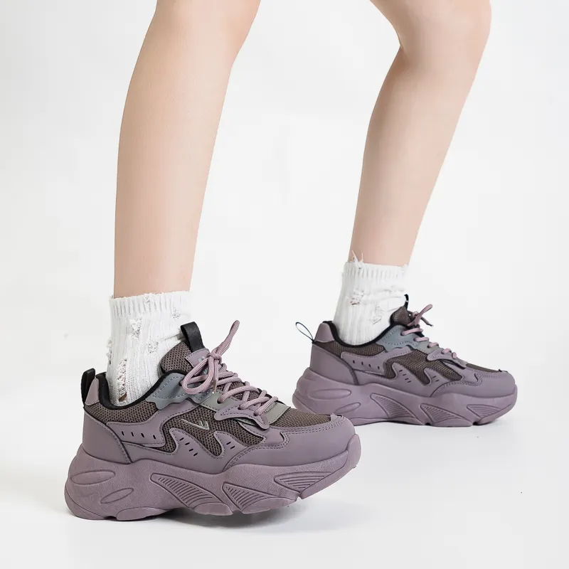 WARRIOR Chunky Sneakers Women's Low Top Gray-3