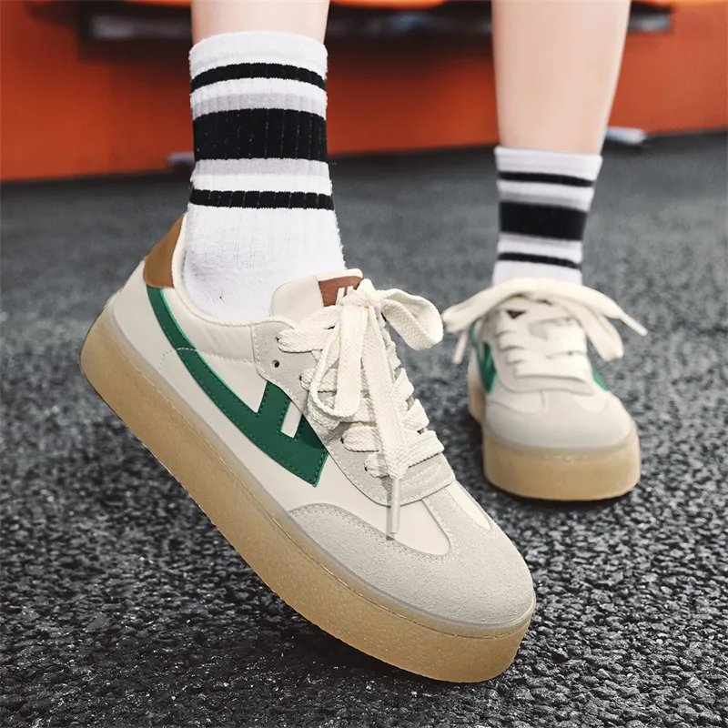 Warrior Anti Slip And Wear Resistant Lightweight Height Increasing Low Top Skateboard Shoes Unisex Beige Green Orange-9