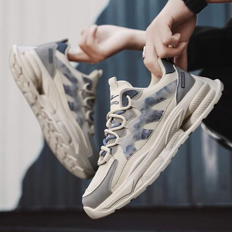 Warrior Cushioning Anti-Slip Wear-Resistant Breathable Height Increasing Warm Low-Top Chunky Sneakers Unisex Beige Gray-6