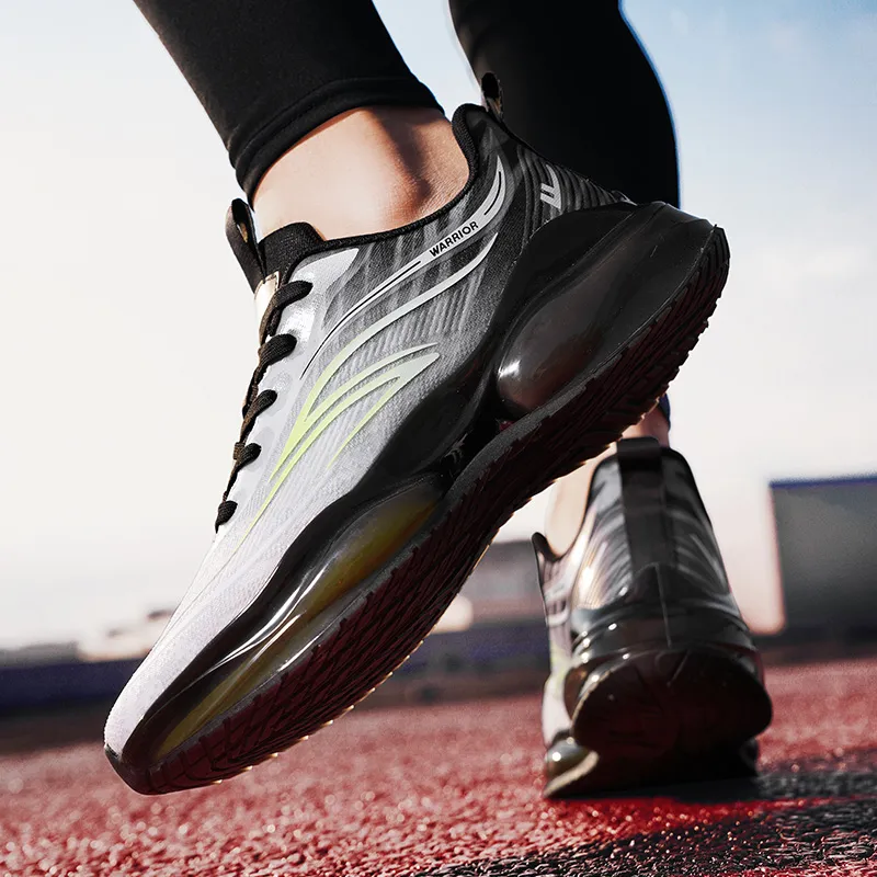 Warrior Anti Slip And Wear Resistant Height Increasing Low Top Long Distance Running Shoes Men's Gray Black Green-5