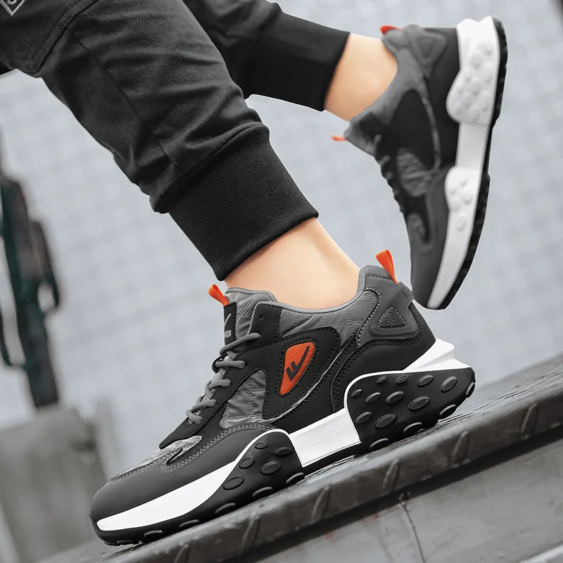 Warrior Slip Resistant Abrasion Resistant Shock Absorbers Low Top Chunky Sneakers Men's Black Gray Orange-8