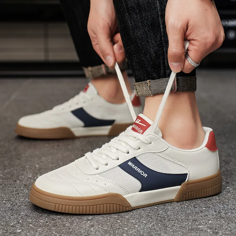 Warrior Coverage Abrasion Resistant, Breathable Low Top Skateboard Shoes Men's Beige Blue Red-4