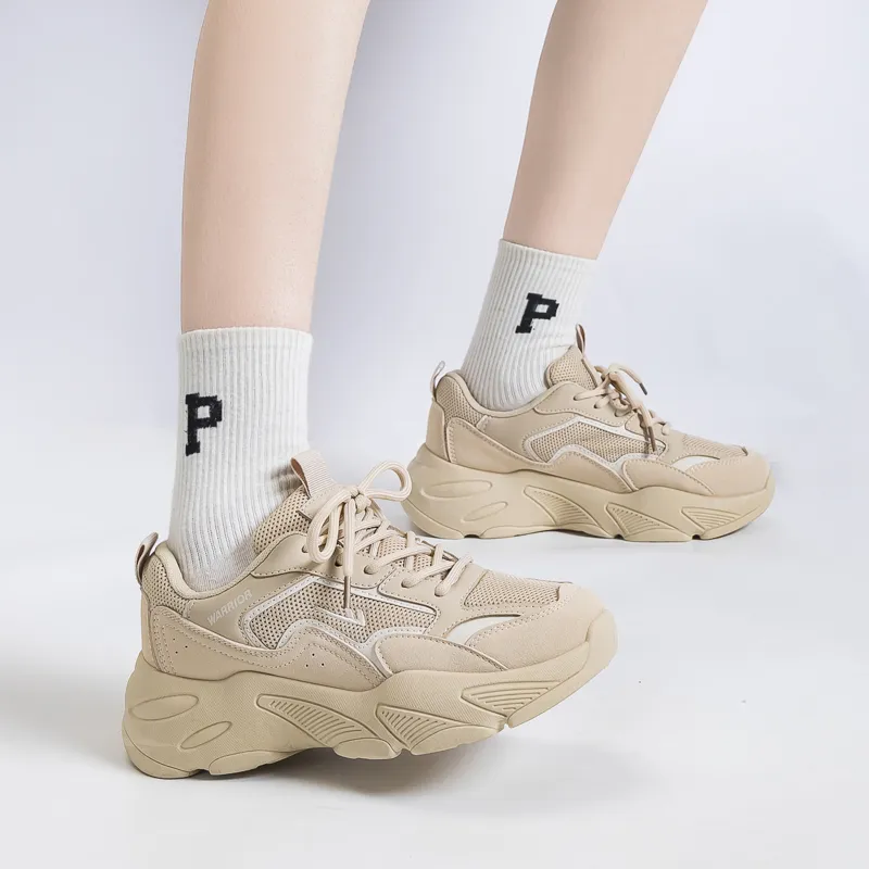 Warrior Cushioning Anti-Slip Wear-Resistant Breathable Lightweight Height Increasing Low-Top Chunky Sneakers Women's-4