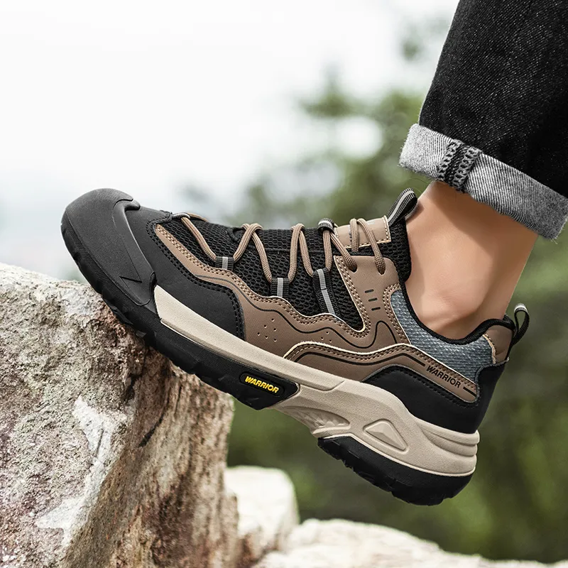 Warrior Hiking Shoes Coverage Wear Resistant Lightweight Slip Resistant Low Top Chunky Sneakers Men's Brown Black Gray-4
