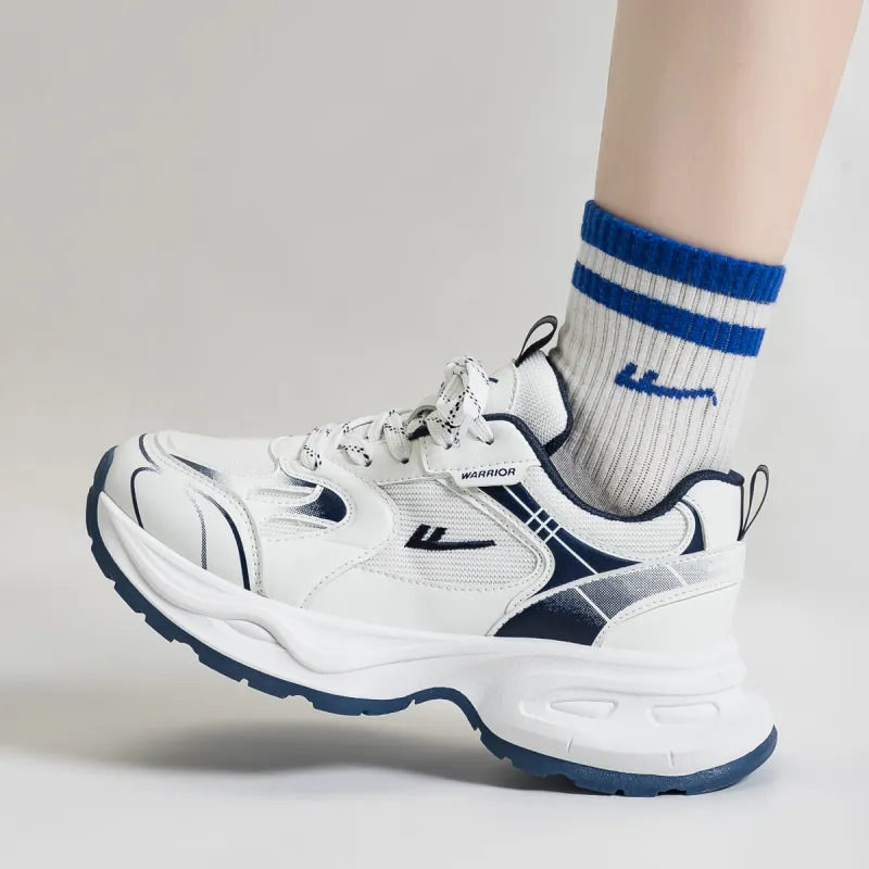 Warrior Anti Slip And Wear Resistant Height Increasing Low Top Chunky Sneakers Women's White Dark Blue-6