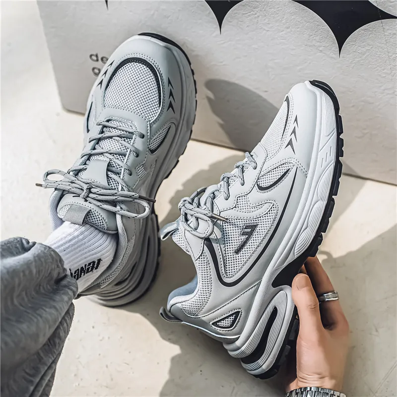 Warrior Height Increasing Wear Resistant Lightweight Breathable Slip Resistant Low Top Chunky Sneakers Men's Gray Black-4
