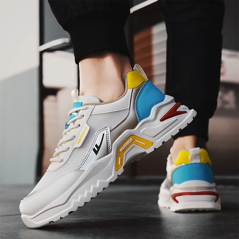Warrior Anti Slip And Wear Resistant Height Increasing Low Top Casual Shoes Men's Beige Silver Lake Blue-5