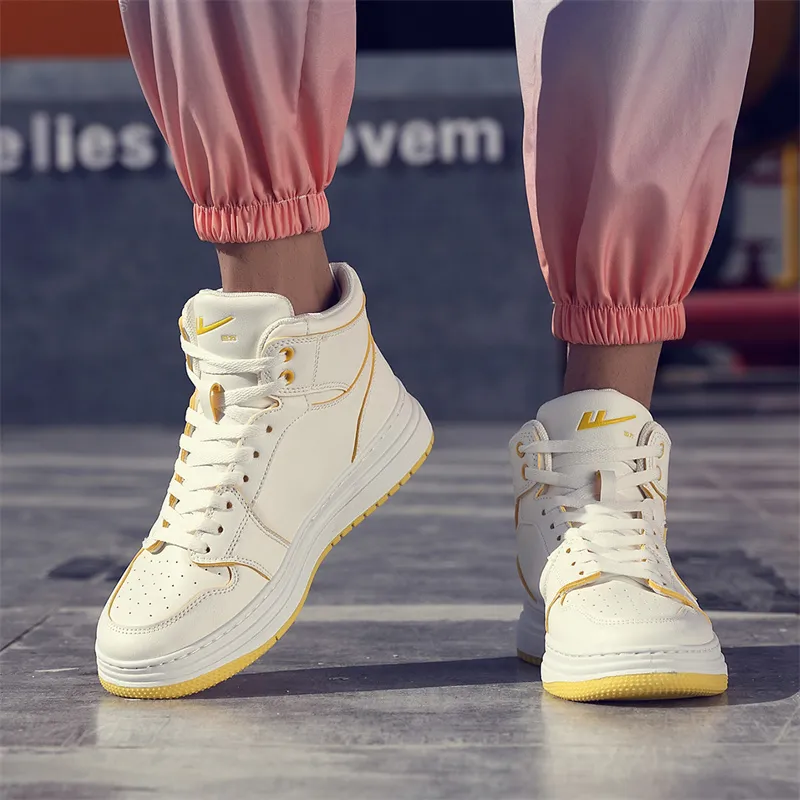 Warrior Anti Slip Wear Resistant High Top Skateboard Shoes Unisex White Yellow-7